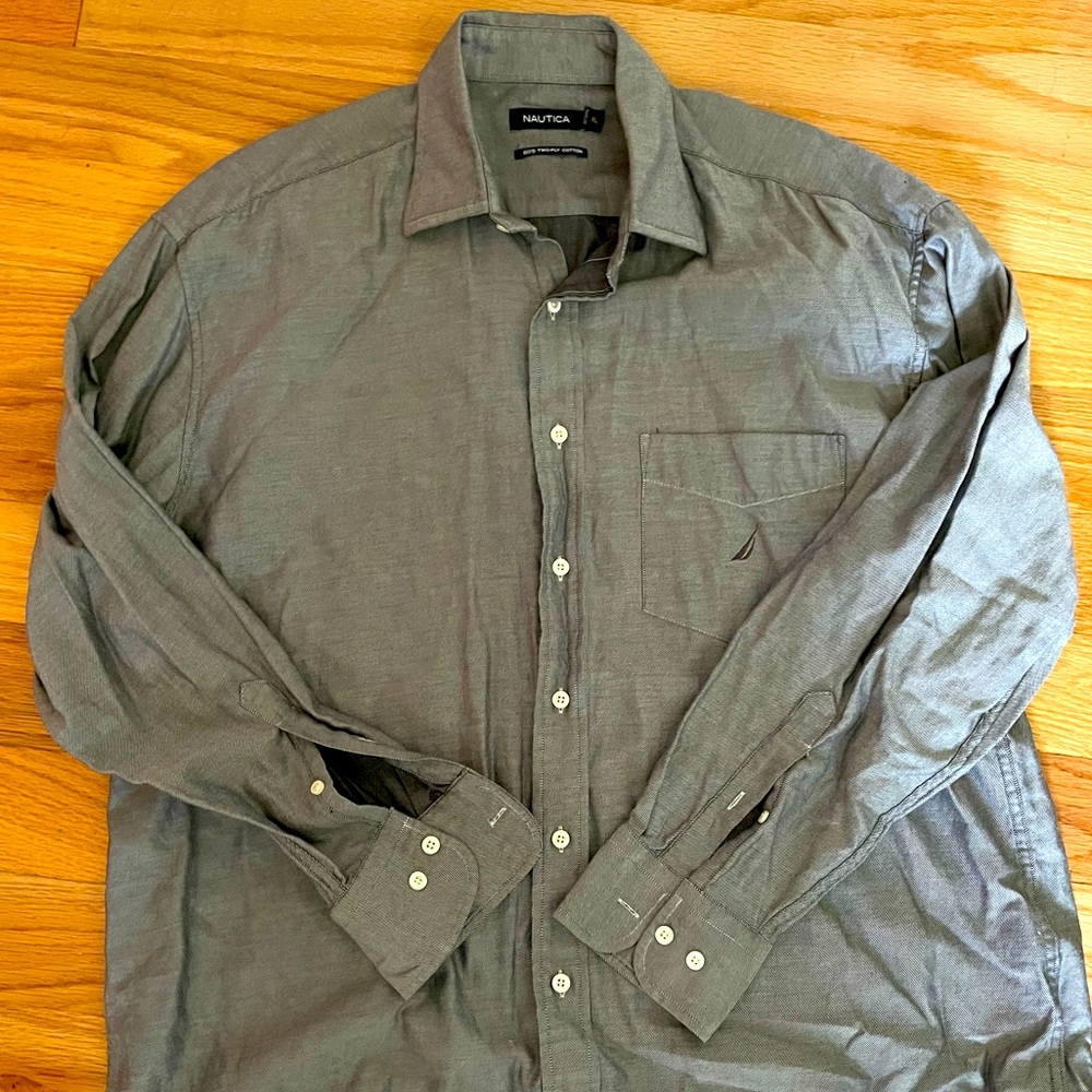 Grey Nautical Dress Shirt XL